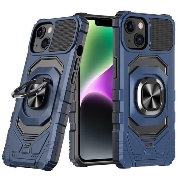 Slitesterkt hardplastdeksel med myk innside og kickstand for iPhone 14 Plus - Blå Blue