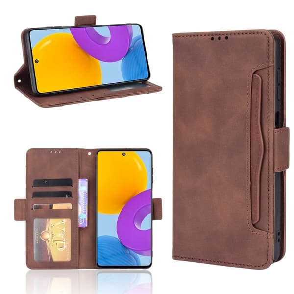 Stilfuldt Læder Etui med Pung til Samsung Galaxy M52 5G - Brun Brown