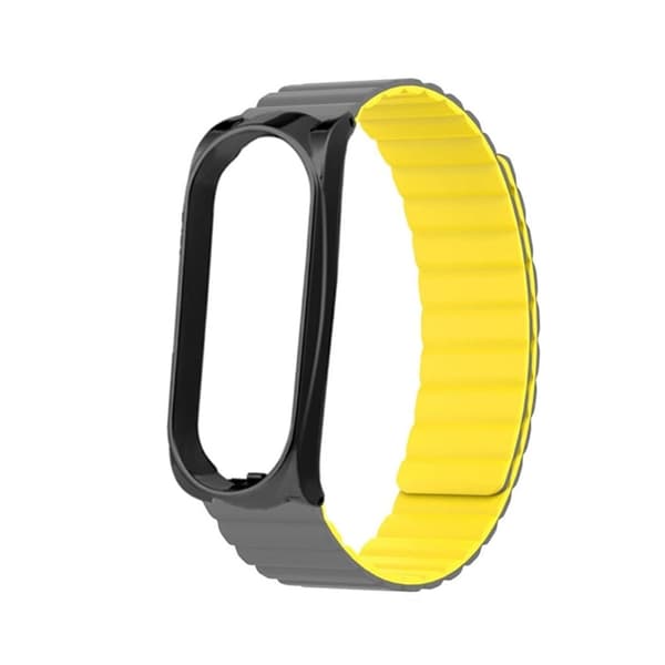 Xiaomi Mi Smart Band 6 / 5 klockarmband i silikon med integrerat skydd - Grå / Gul Silvergrå