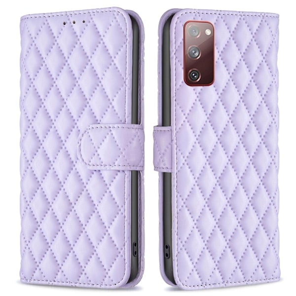 Rhombus Mønster Matte Flip Case til Samsung Galaxy S20 Fe 2022 / S20 Fe 5g / S20 Fe - Lilla Purple