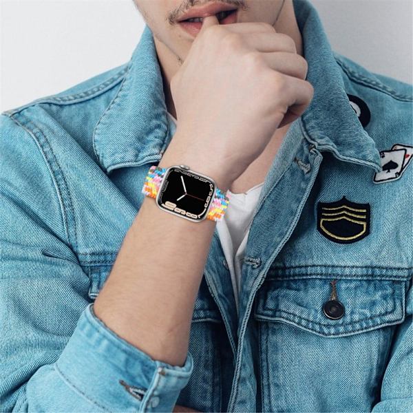 Apple Watch Series 8 (45mm) / Watch Ultra klockarmband i elastisk nylon - Regnbåge Socker Storlek: Xl multifärg