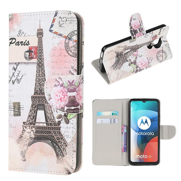 wonderland Motorola Moto E7 flip etui - eiffel tårnet Multicolor