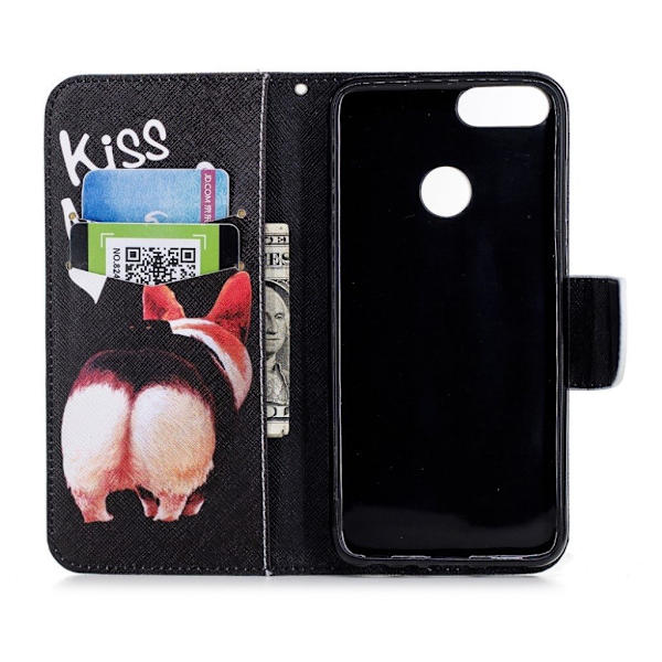Huawei P Smart PU Nahkainen Kuvallinen Lompakko Suoja Kotelo - Kiss My Ass Multicolor