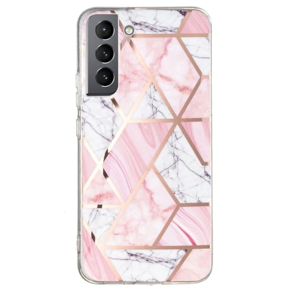 Marble Samsung Galaxy S22 Plus Etui - Hvid Gravel / Lyserød Marmor Pink