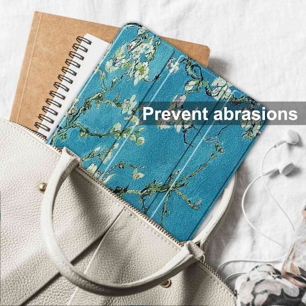 Tri-fold stander etui iPad 10.9 (2022) Pattern Printing Anti-fall Anti-wear Folio Flip Vegansk Læder Tablet Cover - Abrikosblomst Blue