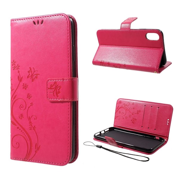 iPhone XS Max mobilfodral silikon syntetläder plånbok stående - Rosenröd Rosa