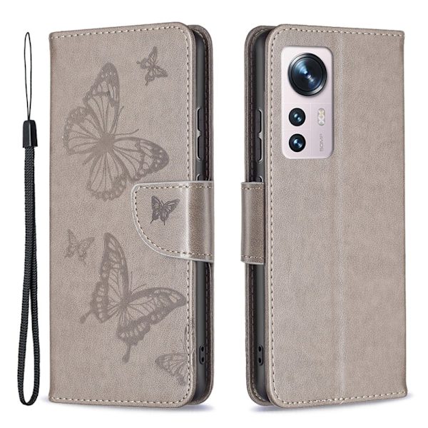 Butterfly Xiaomi 12 / 12x Flippetui - Grå Silver grey