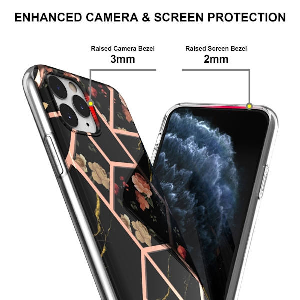 Marmormotiv iPhone 11 Pro skal - Svarta Blommor multifärg