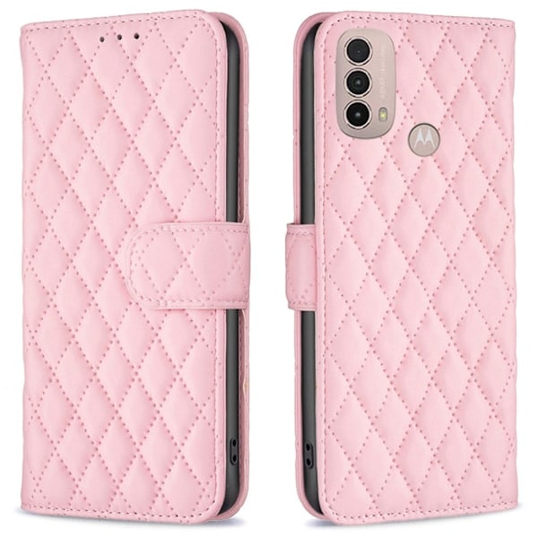 Rhombus Mønster Matte Flip Case til Motorola Moto E30 / E40 - Lyserød Pink