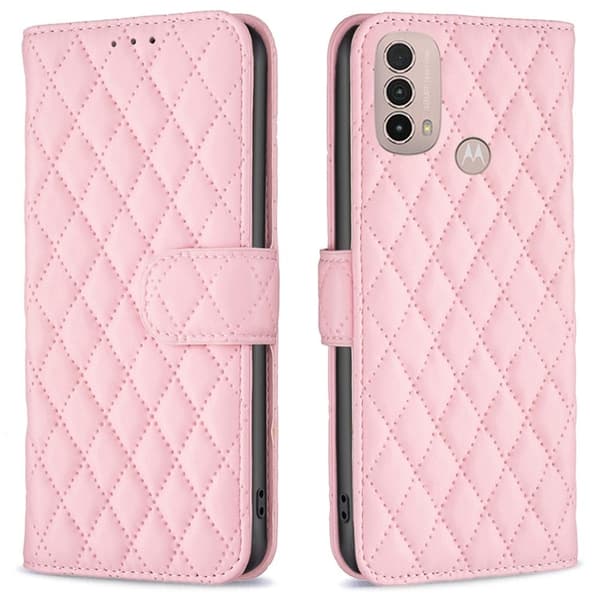Rombemønster, matt flip-deksel for Motorola Moto E30 / Motorola Moto E40 - Rosa Pink
