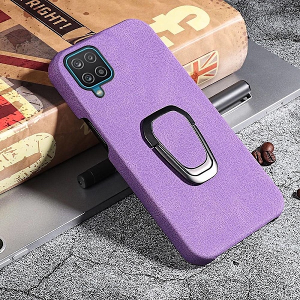 Iskunkestävä nahkasuojus soikealla jalustalla Samsung Galaxy A12 5G:lle - Violetti Purple