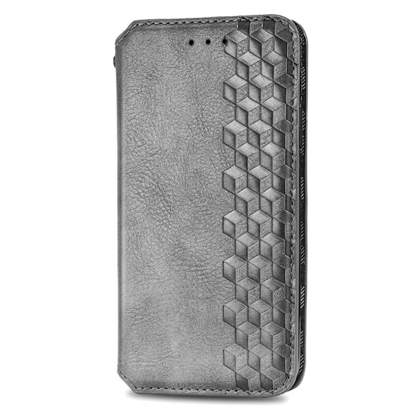 Læder Etui med A Stilfuldt Rhombus Tryk til Samsung Galaxy S23 - Grå Silver grey
