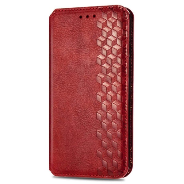 Nahkakotelo With A Stylish Rhombus Imprint For iPhone 14 - Punainen Red