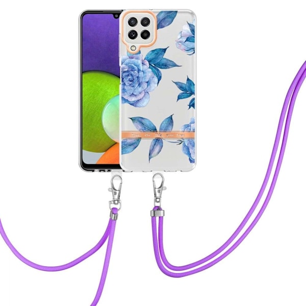 Slankt og holdbart softcover med lanyard til Samsung Galaxy A22 4G / M32 - Blå Pæon Blue