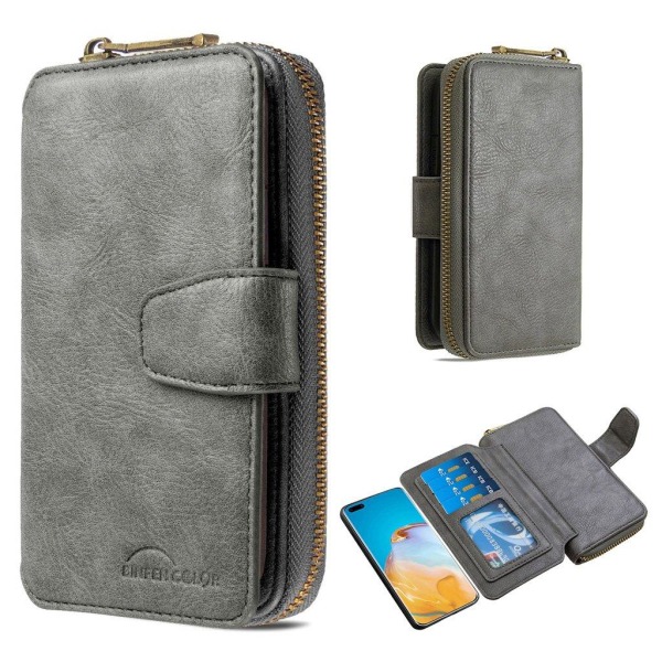 Zipper läder Huawei P40 Pro fodral med plånbok - Silver/Grå Silvergrå