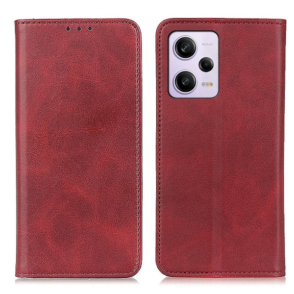 Lompakko-style Aitoa Nahkaa Läppäkotelo For Xiaomi Redmi Note 12 Pro Plus - Punainen Red