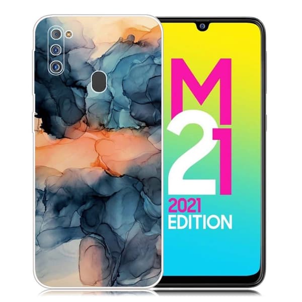 Marmormotiv Samsung Galaxy M21 2021 skal - Orange Mellan De Blå multifärg