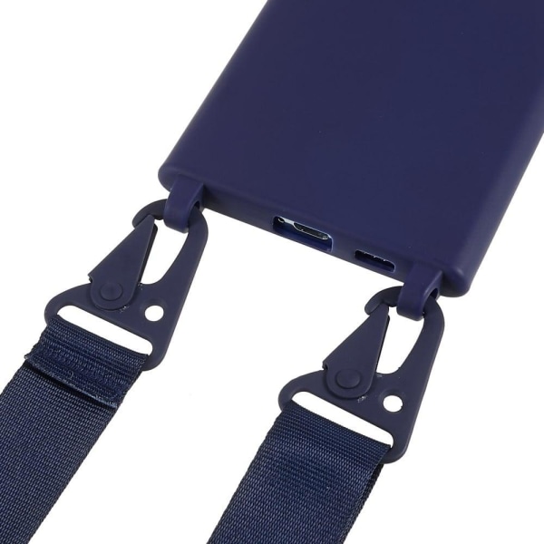Tyndt TPU-etui med mat finish og justerbar strop til Samsung Galaxy S22 Ultra - Mørkeblå Blue