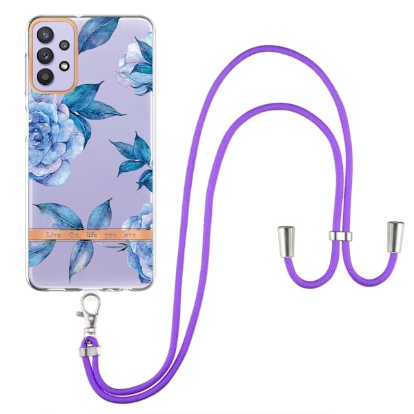 Ohut ja kestävä pehmeä kansi, jossa on kaulanauha Samsung Galaxy M32 5G / A32 5G - Sininen Pioni Blue
