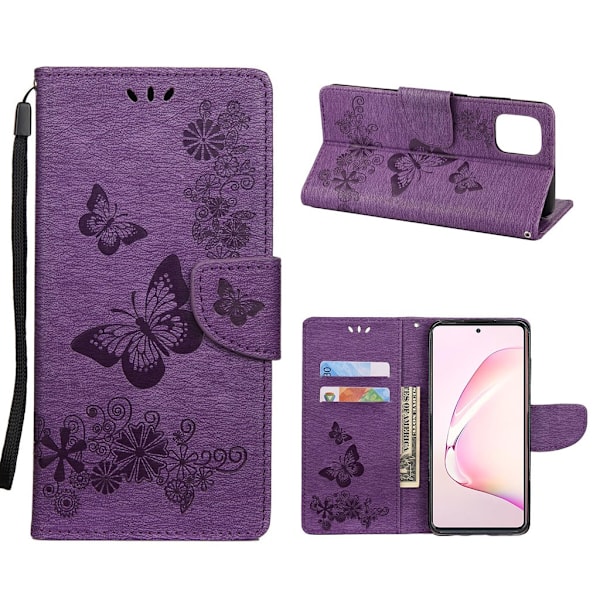 Butterfly läder Samsung Galaxy Note 10 Lite fodral - Lila Lila