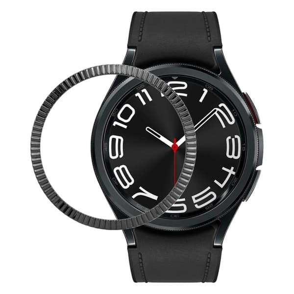 Samsung Galaxy Watch6 Classic 47mm Bezel Ring Zinc Alloy Wave Pattern Bezel Adhesive Frame Cover - Svart Svart