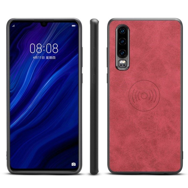 Huawei P30 minimalistiskt konstläderskal - Röd Röd