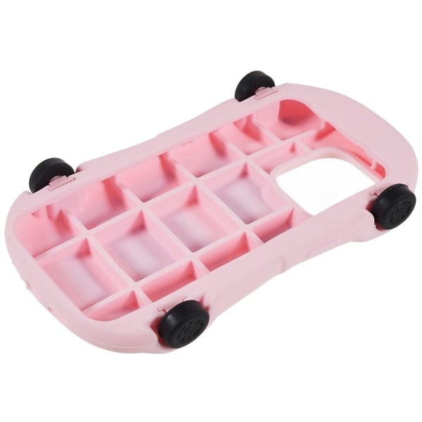 iPhone 14 Pro Max Racing Car Shape Phone Case med 4 remskiver Silikone Anti-fall Beskyttelsescover Legetøj - Lyserød Pink