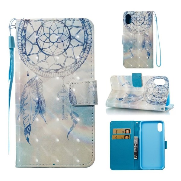 iPhone Xr light spot decor læder flip cover - Blå Drømmefanger Blue