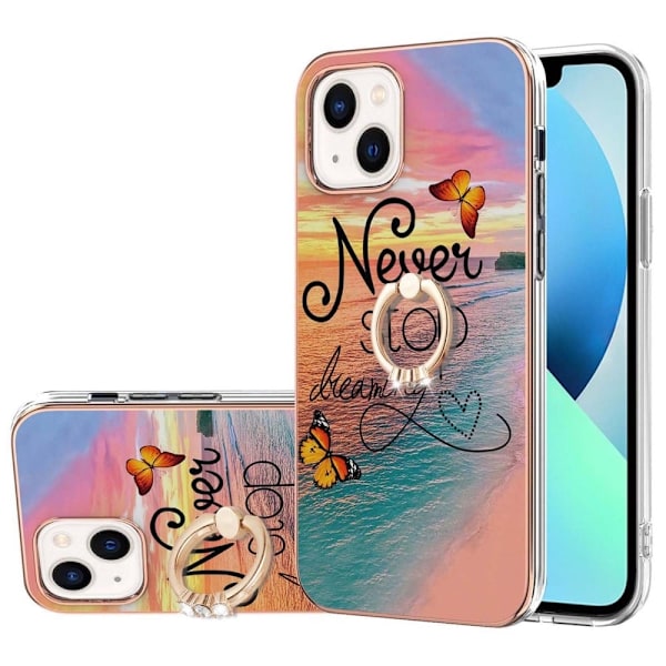 Marble Mønstret Cover med Ring Holder til iPhone 15 - Never Stop Dreaming Multicolor