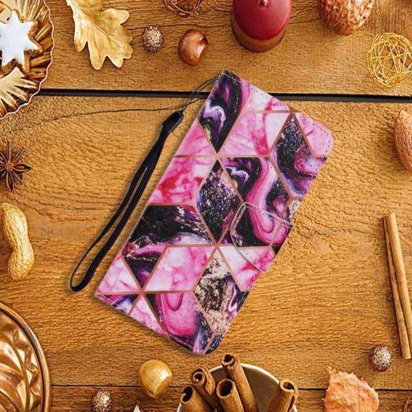 Wonderland iPhone 13 Pro Max flip etui - Lyserød Geometri Multicolor