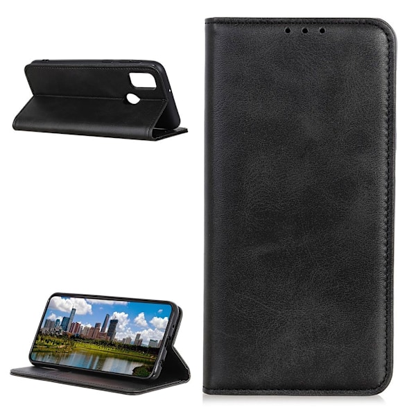 Lompakko-style Aitoa Nahkaa Läppäkotelo For ZTE Blade A7s 2020 - Musta Black