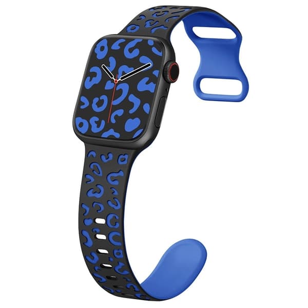 Apple Watch Series 49mm - 45mm - 44mm - 42mm Leopard Silicone Strap - Black+Blue Blue