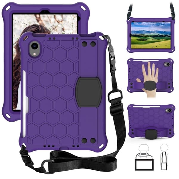 EVA-tabletskal med bikagestruktur og skulderrem iPad mini (2021) - Lilla / Sort Purple