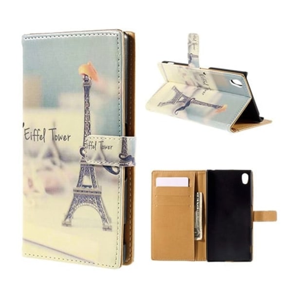 Moberg Sony Xperia Z3+ Nahkakotelo Korttitaskuilla - Eiffel Torni Multicolor