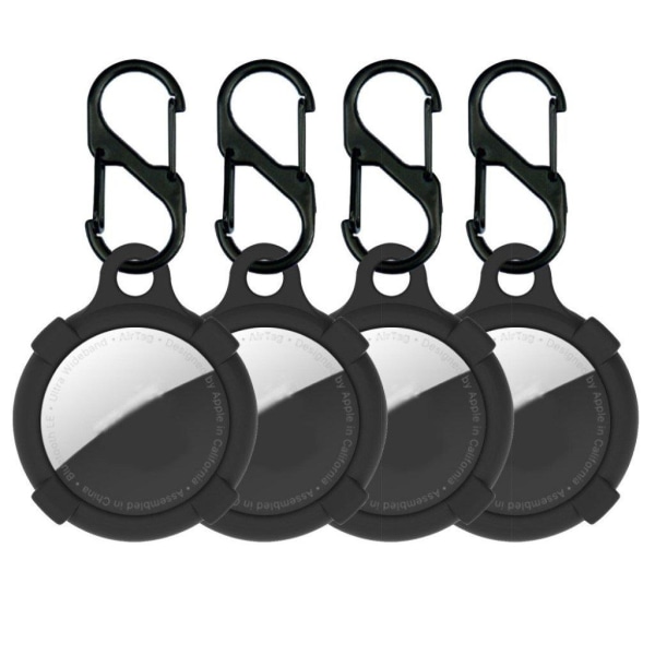 4Pcs AirTags silicone protective cover with hook - Black Black