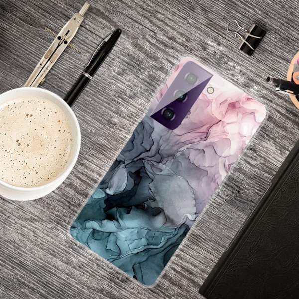 Marble Samsung Galaxy S21 FE Etui - Rose og Greyish Blåe Skyer Multicolor