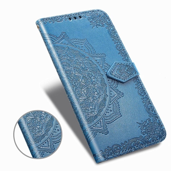 Mandala Samsung Galaxy A21s nahkakotelo - Sininen Blue