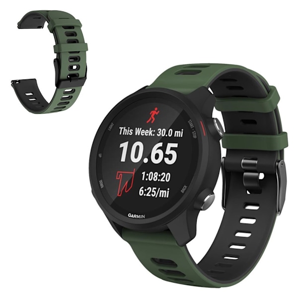 20 mm universellt dubbelfärgat sportigt klockarmband i silikon - Militärgrön / Svart Grön