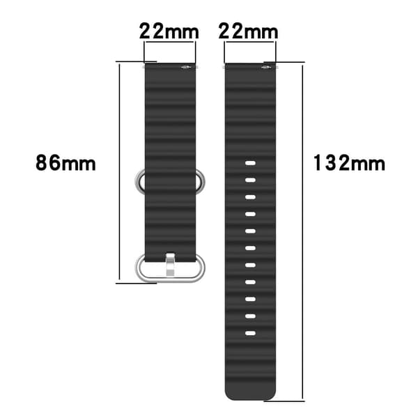22mm universaali aaltomuotoilu silikonikellon hihna - Musta Black
