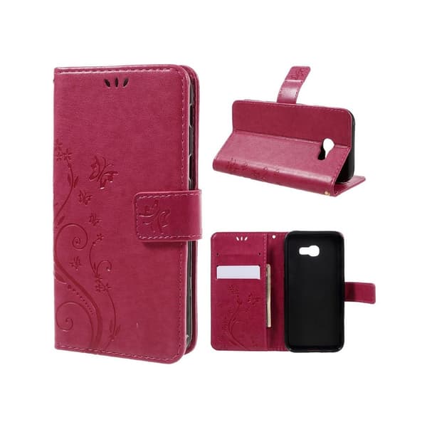 Samsung Galaxy A5 (2017) læder-etui med sommerfugleprint - Hot Pink Pink
