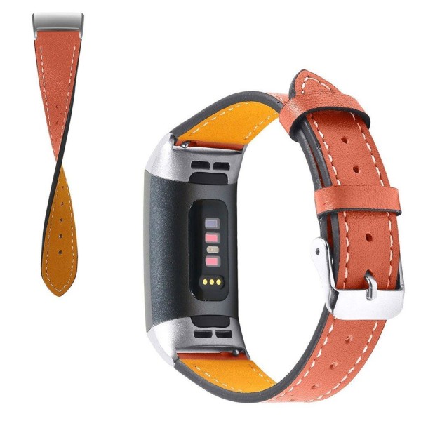 Fitbit Charge 4 / 3 genuine leather watch band - Orange Orange