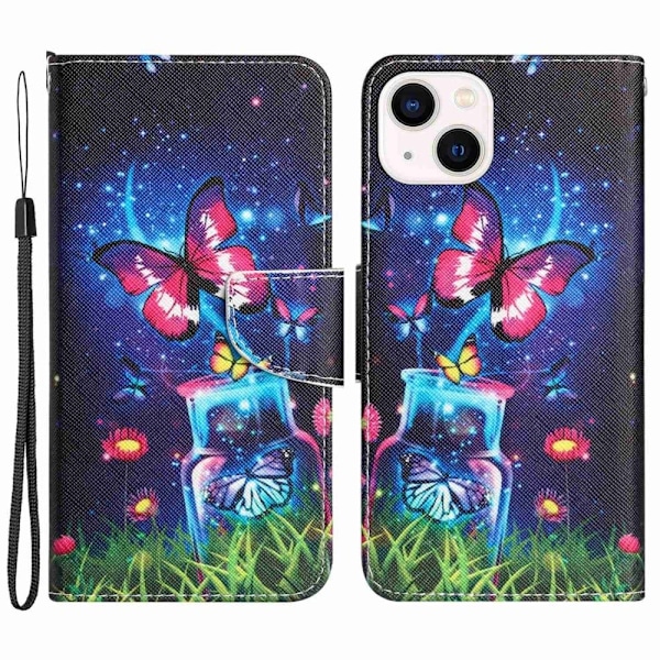 Wonderland iPhone 14 Plus Läppäkotelo - Bottle / Perhonen Multicolor