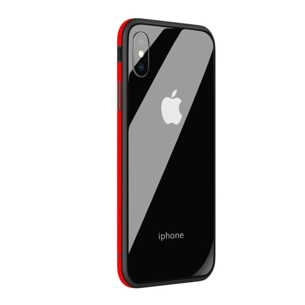 SULADA iPhone Xs Max mobilskal härdat glas metallram - Röd Röd