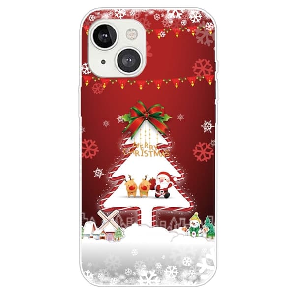 Julfodral till iPhone 14 Plus - Julgran Och Snöflingor Röd