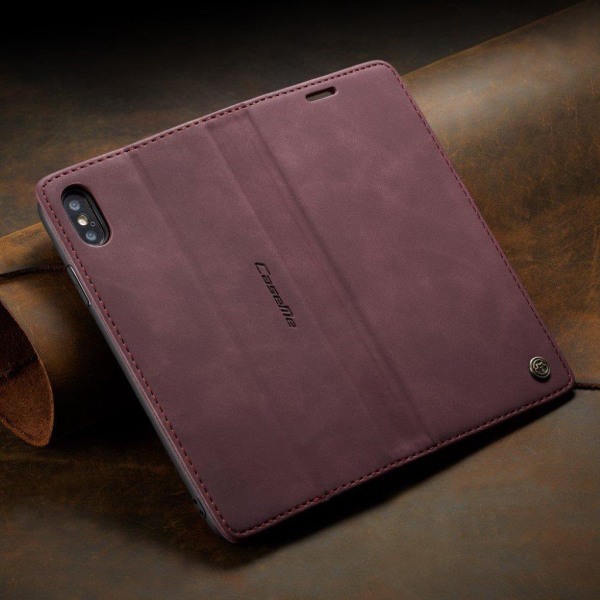CASEME iPhone Xs Max plånboksfodral i läder - vinröd Röd