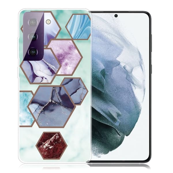 Marble Samsung Galaxy S21 Plus Etui - Hexagon Fragments in Sky Blue Blue