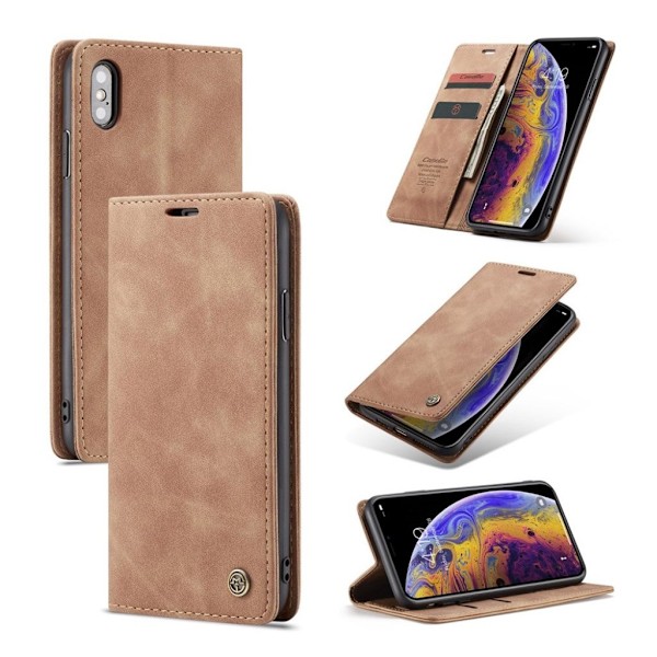 CASEME iPhone XS auto-absorberende læder flip cover - Khaki Beige