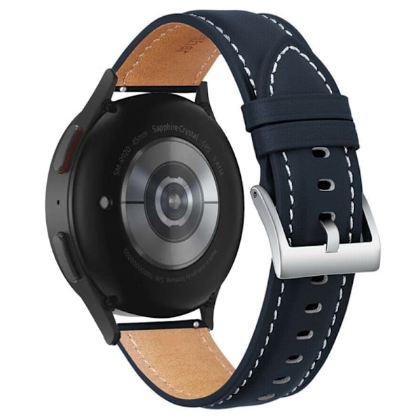 Samsung Galaxy Watch 5 (44mm) / (40mm / Pro stitching style klockarmband i äkta läder - Midnattsblå / Silverspänne Blå