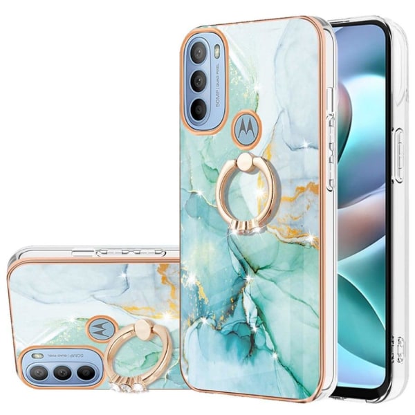 Marble Patterned Suojakuori With Ring Holder For Motorola Moto G41 / G31 - Vihreä Marble Haze Green