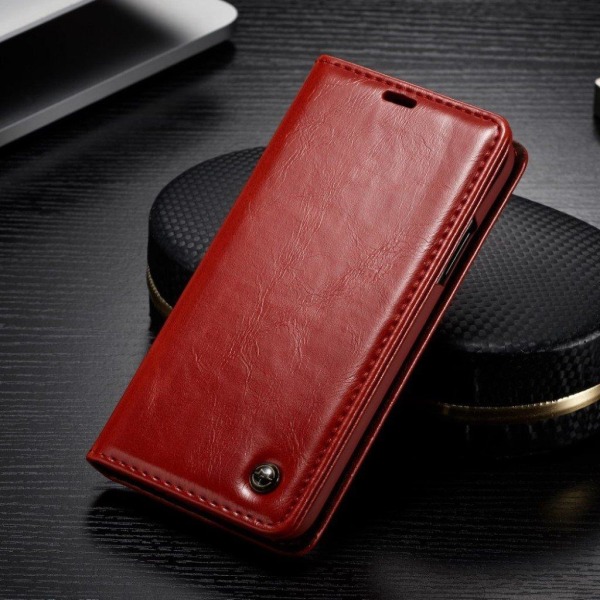 CASEME iPhone XS oil wax læder flip cover - Rød Red